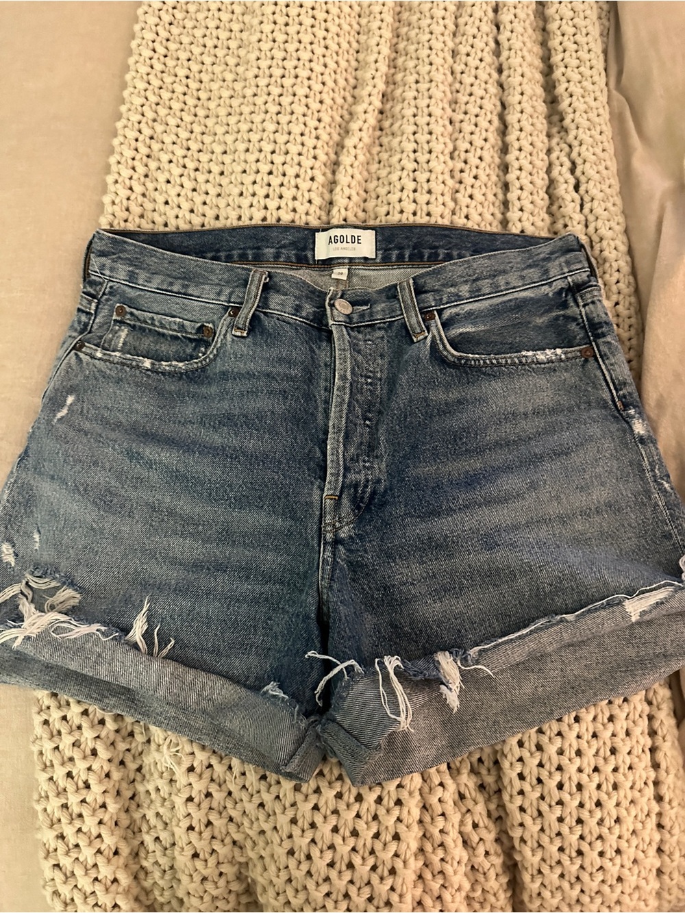 AGOLDE Blue Denim Distressed Women's Shorts